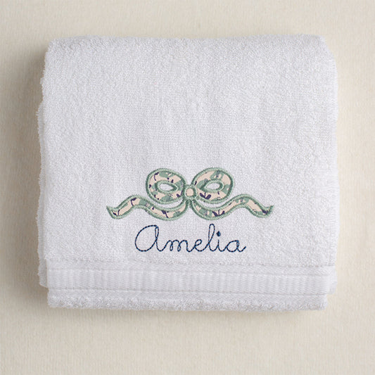 Navy Floral Applique Bow Bath Towel