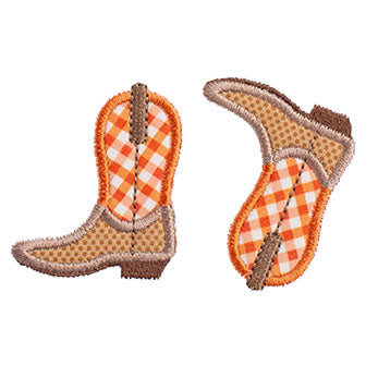 Kickin' Applique Boots Bib - Brown/Burnt Orange