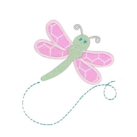 Close-up shot showing the detailed applique work of the dragonfly.