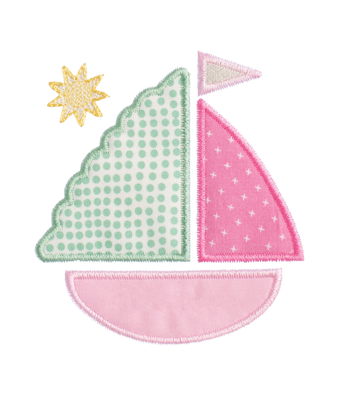 detail of Deacon Lane's pink sailboat applique with sun