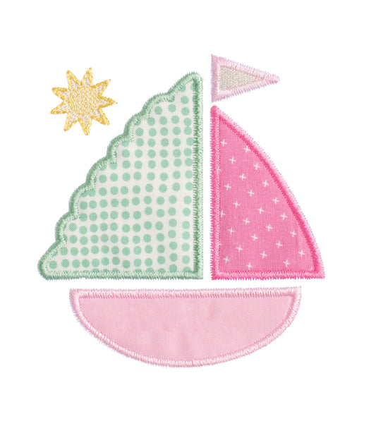 detail of Deacon Lane's pink sailboat applique with sun