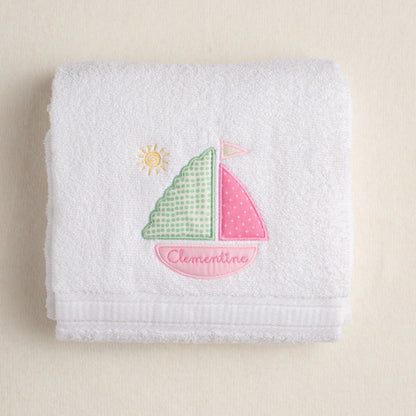 Girl Appliqued Pink Sailboat Appliqued Bath Towel