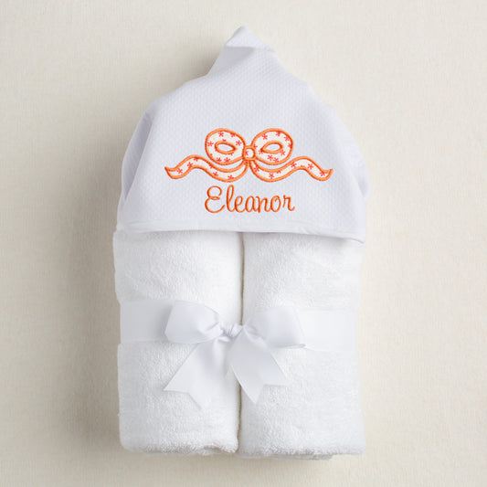 Applique Bow Hooded Towel in Burnt Orange