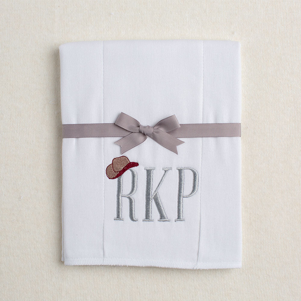 Tip Your Hat Embroidered Initials Burp Pad in Maroon
