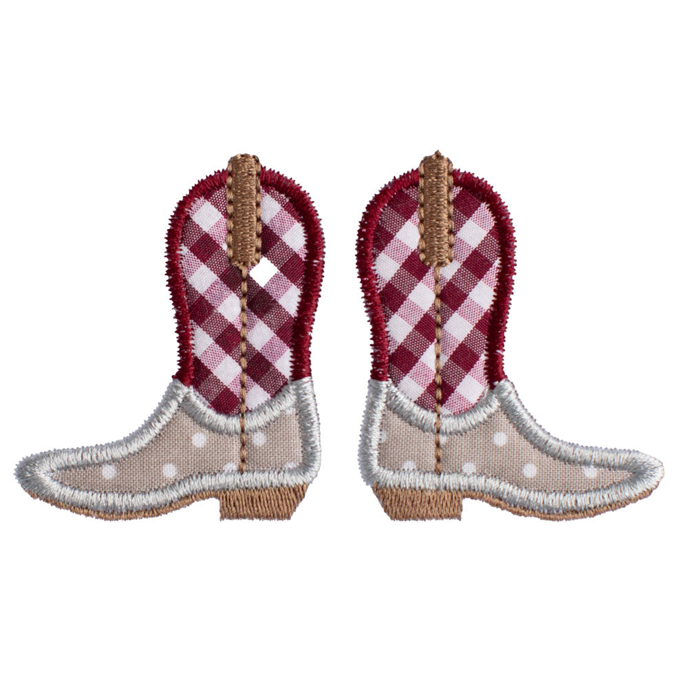 Close-up of Aggie cowboy boot applique
