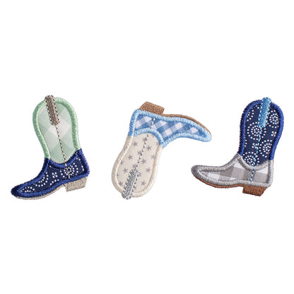 Close up of Deacon Lane's signature cowboy boot applique design.