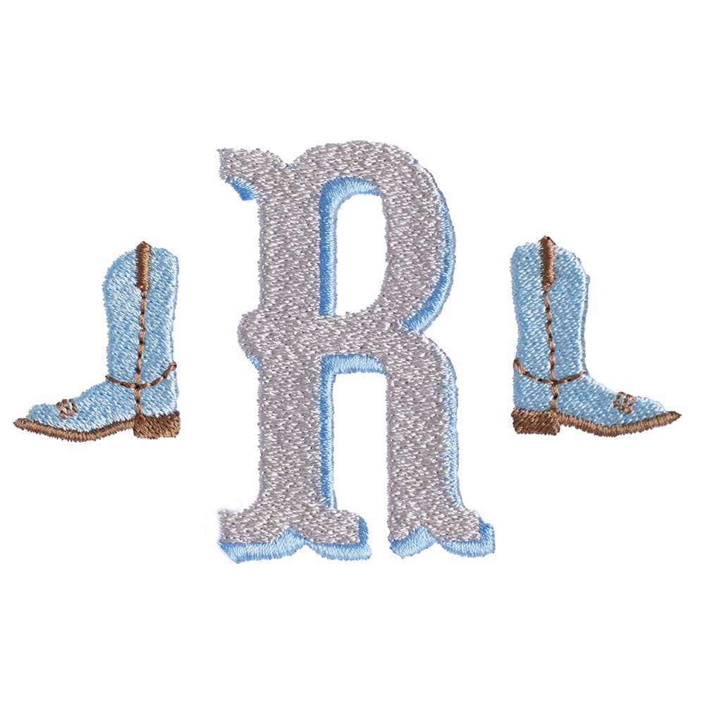 Shooting Stars Applique Cowboy Boots Picot Bib/Picot Burp Pad Set - Blue
