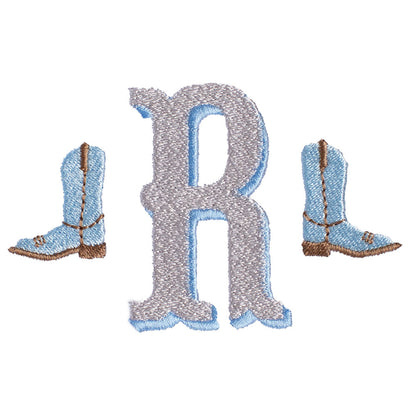 Shooting Stars Applique Cowboy Boots Picot Bib/Picot Burp Pad Set - Blue