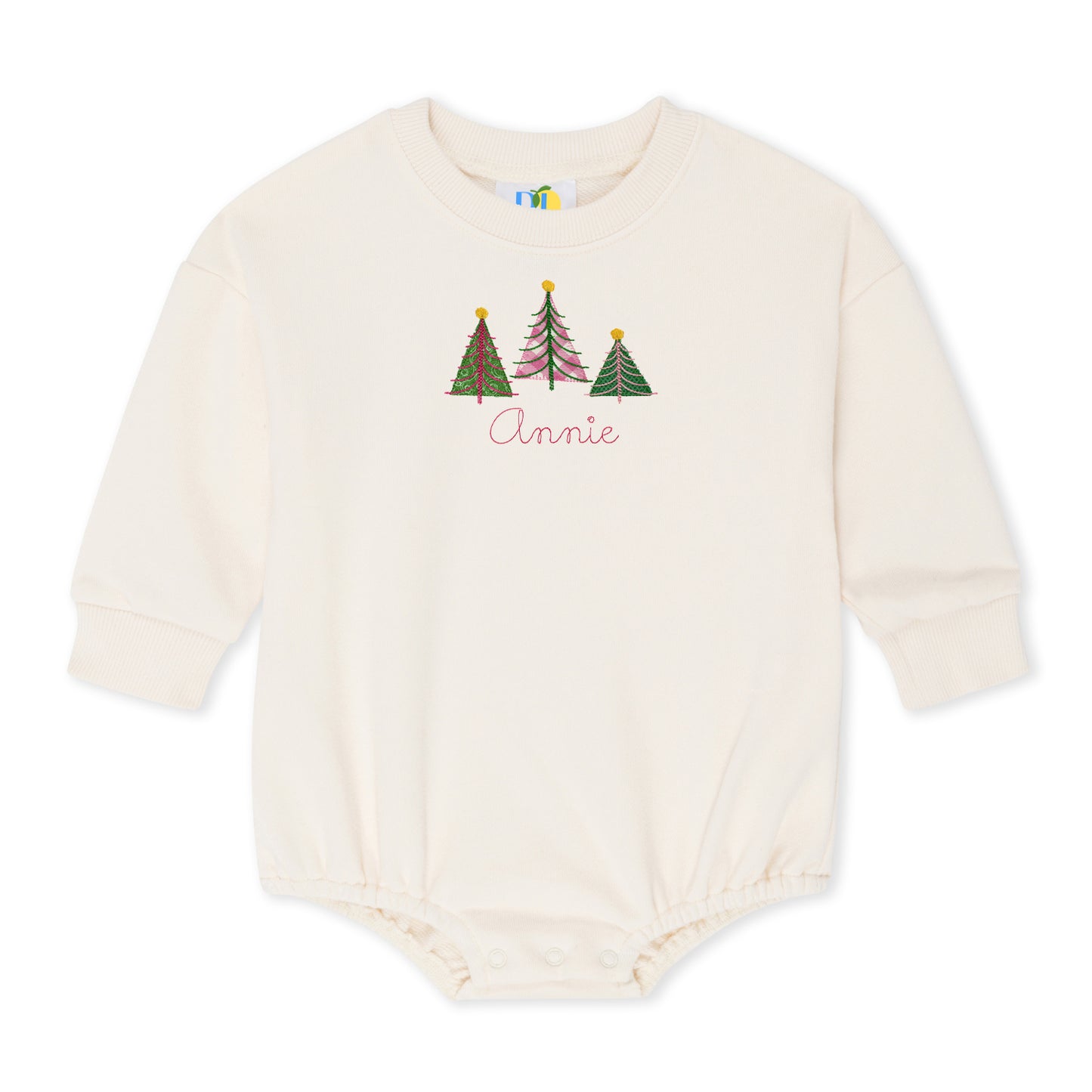 Girl Christmas Trees Sweatshirt Bubble Romper