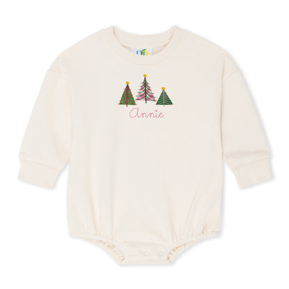 Girl Christmas Trees Sweatshirt Bubble Romper