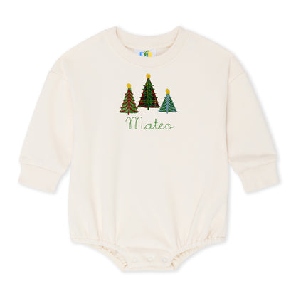 Boy Christmas Trees Sweatshirt Bubble Romper