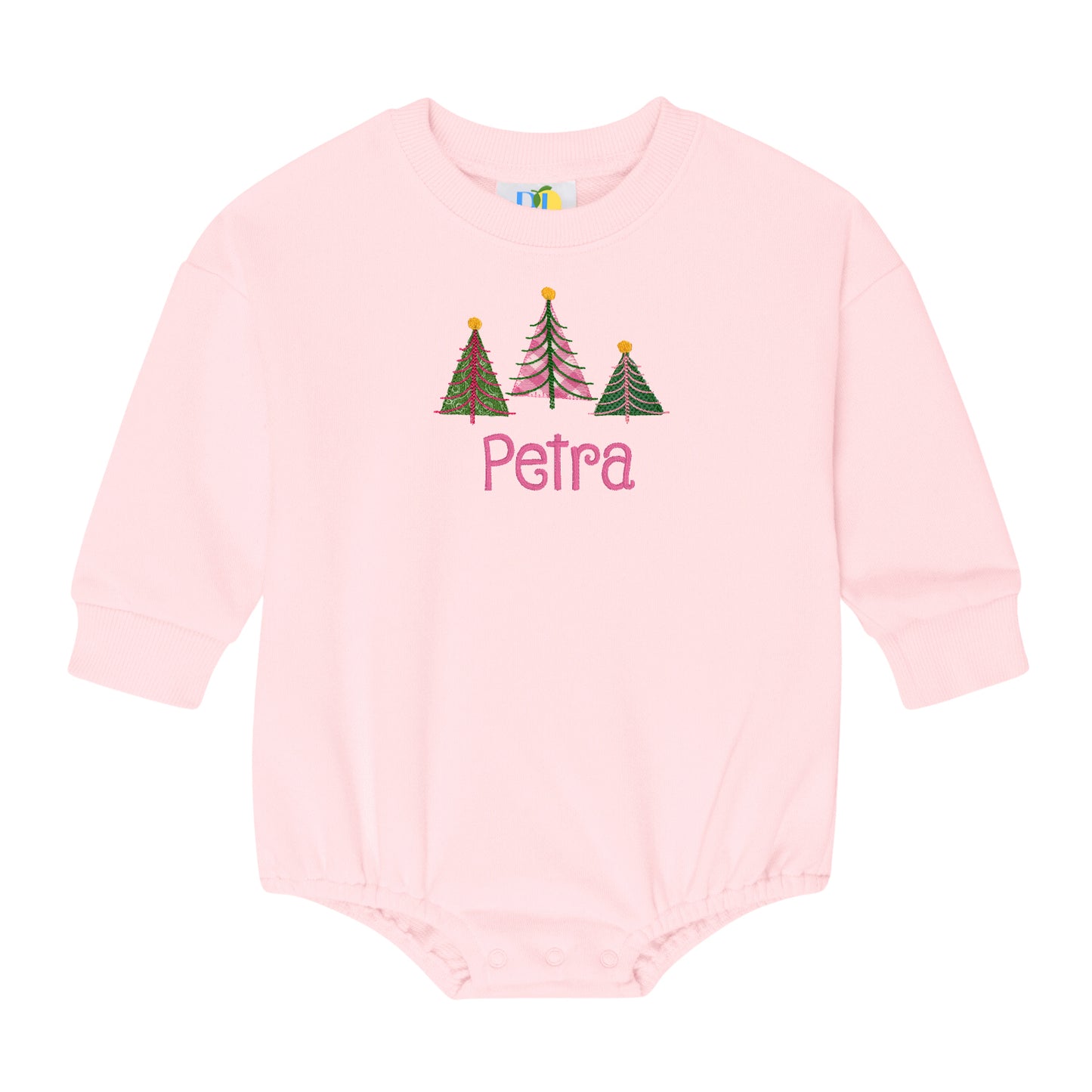 Girl Christmas Trees Sweatshirt Bubble Romper