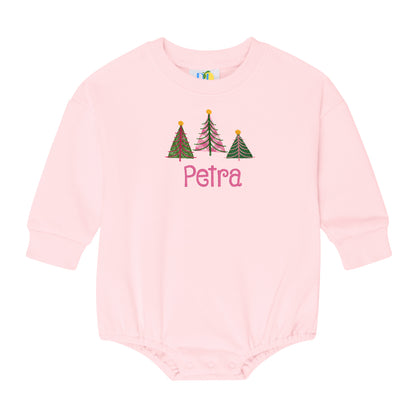 Girl Christmas Trees Sweatshirt Bubble Romper