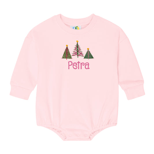 Girl Christmas Trees Sweatshirt Bubble Romper