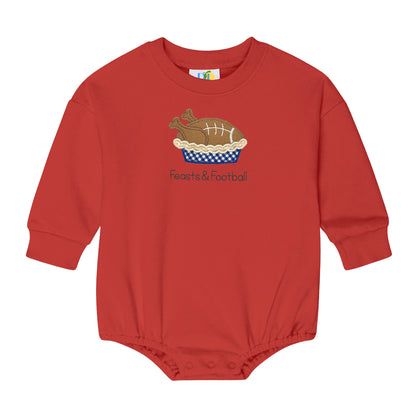 Boy Feasts and Football Sweatshirt Bubble Romper