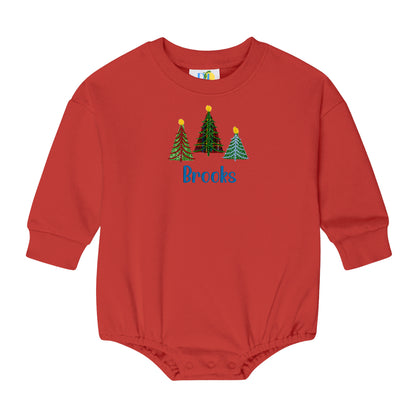 Boy Christmas Trees Sweatshirt Bubble Romper