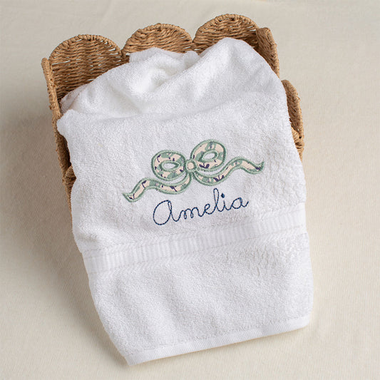 Navy Floral Applique Bow Bath Towel
