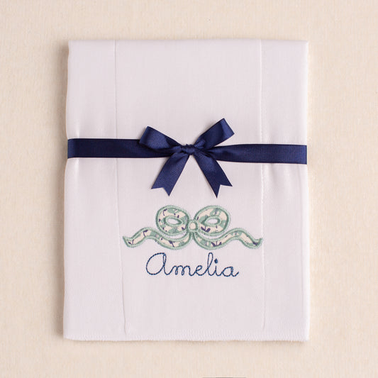Applique Bow Burp Pad w/ Name in Navy Floral