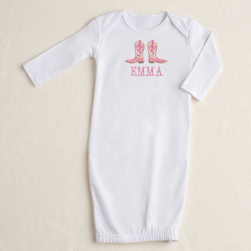 Shooting Stars Cowgirl Boots + Bows Applique Gown - Pink