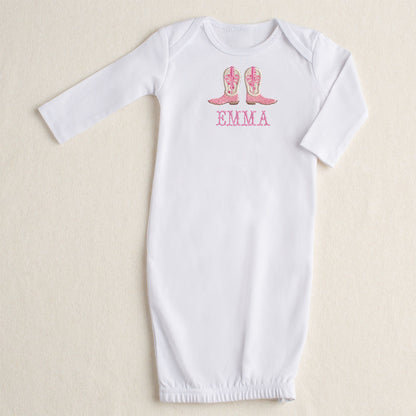 Shooting Stars Cowgirl Boots + Bows Applique Gown - Pink