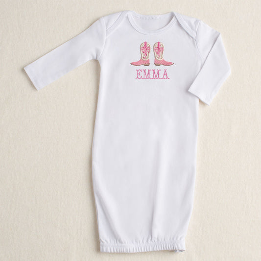 Shooting Stars Cowgirl Boots + Bows Applique Gown - Pink