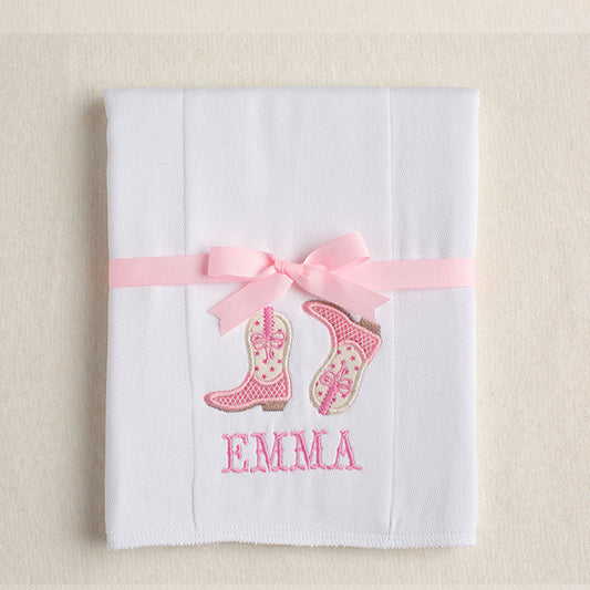 Shooting Stars Kickin' Applique Boots+ Bows Burp Pad - Pink