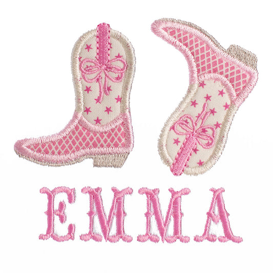 Shooting Stars Kickin' Applique Boots + Bows Bib/Fabric Burp Pad Set - Pink