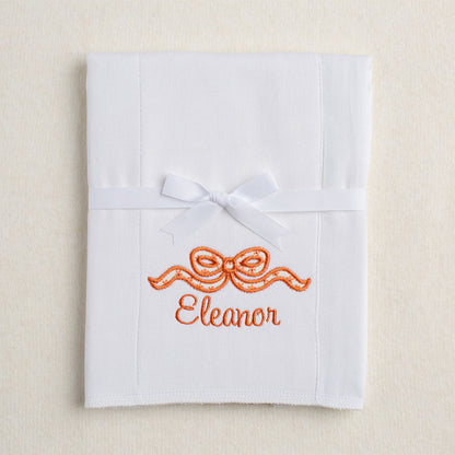 Applique Bow Burp Pad w/ Name in Burnt Orange