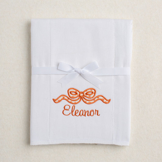 Applique Bow Burp Pad w/ Name in Burnt Orange