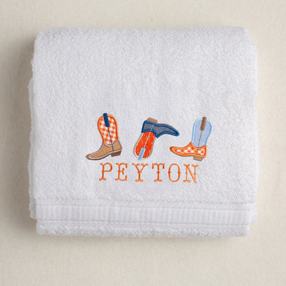 Trio of Applique Cowboy Boots Bath Towel - Burnt Orange