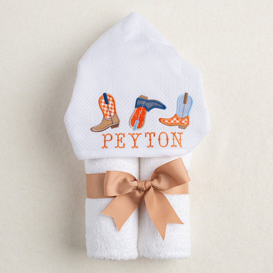 Trio Appliqued Boots Towel - Burnt Orange/Brown/Chambray + Indigo