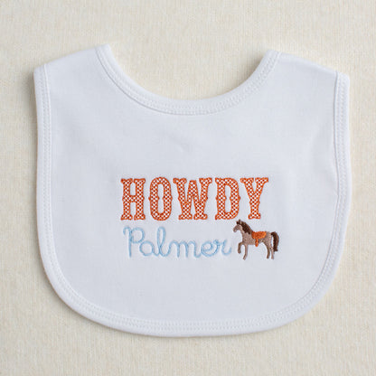 Howdy Horse Embroidered  Bib - Burnt Orange