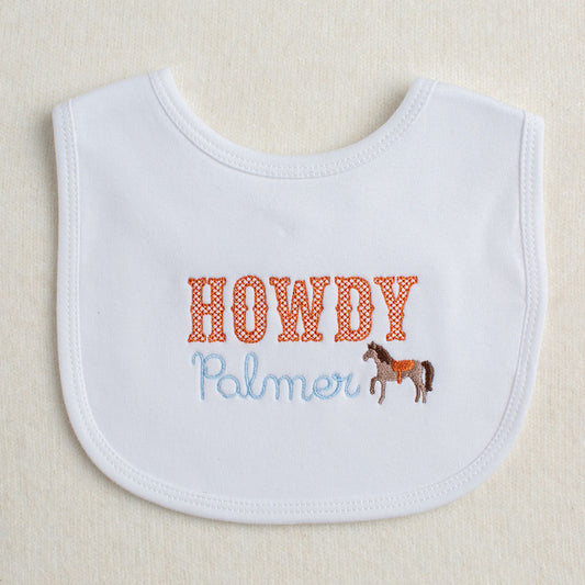 Howdy Horse Embroidered  Bib - Burnt Orange