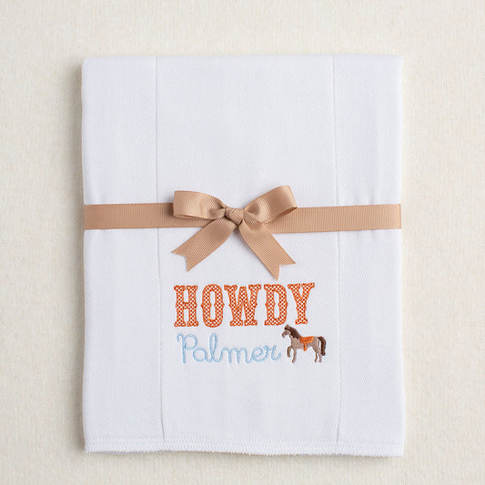 Howdy Horse Embroidered Burp Pad - Burnt Orange