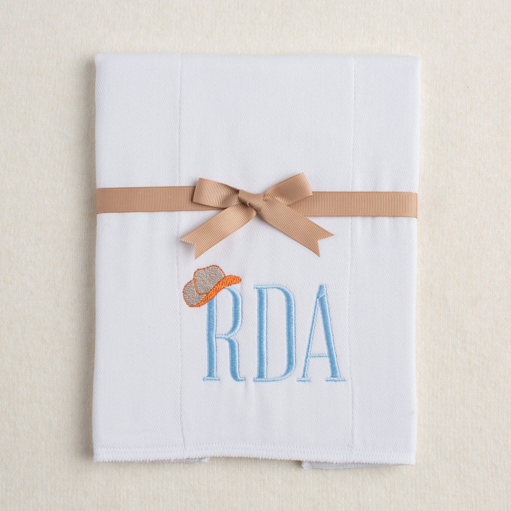 Burp pad with Deacon Lane's Tip Your Hat Embroidered Monogram