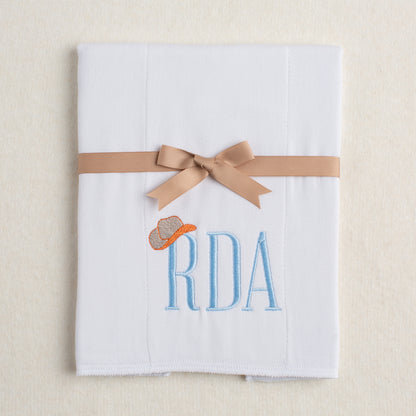 Burp pad with Deacon Lane's Tip Your Hat Embroidered Monogram