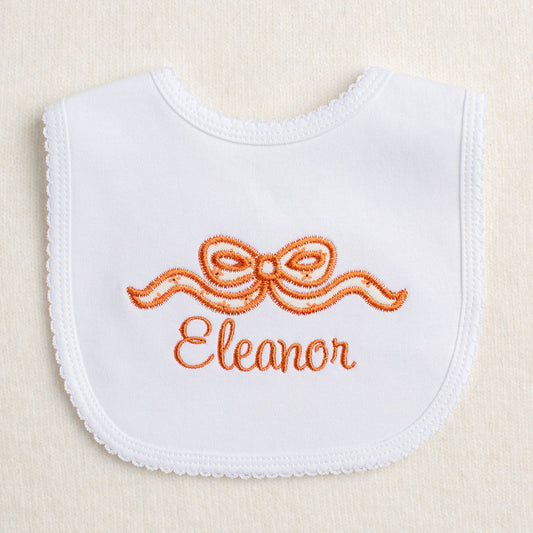 Applique Bow Bib w/ Name in Burnt Orange