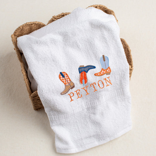 Trio of Applique Cowboy Boots Bath Towel - Burnt Orange