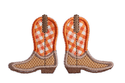 Cowboy Boots Applique  Bib  - Brown/Burnt Orange