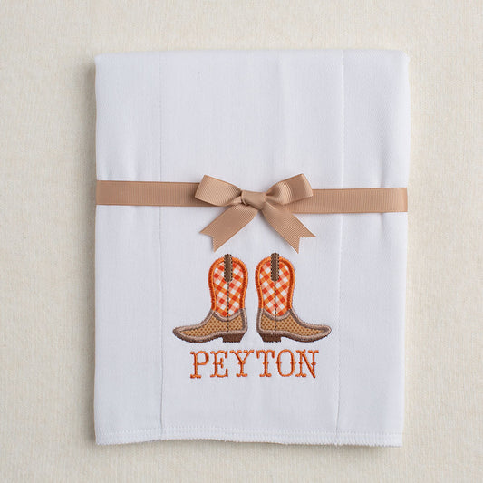 Cowboy Boots Applique Burp Pad - Burnt Orange