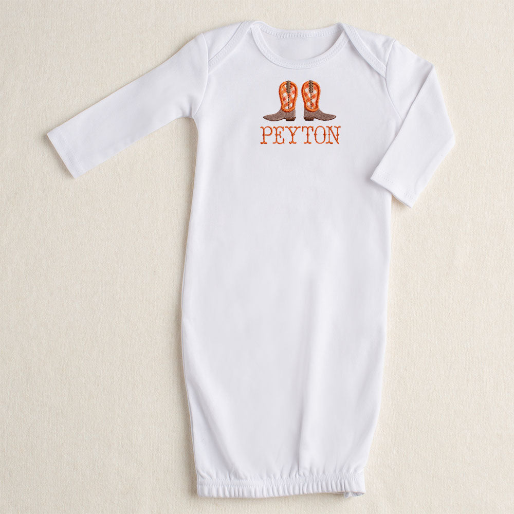 Cowboy Boots Applique Gown - Brown/Burnt Orange