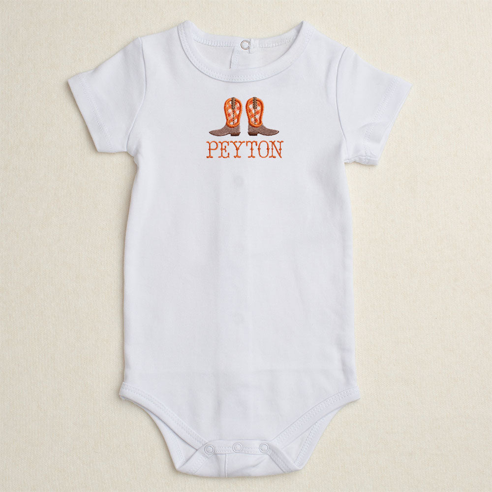 Cowboy Boots Applique Onesie - Brown/Burnt Orange