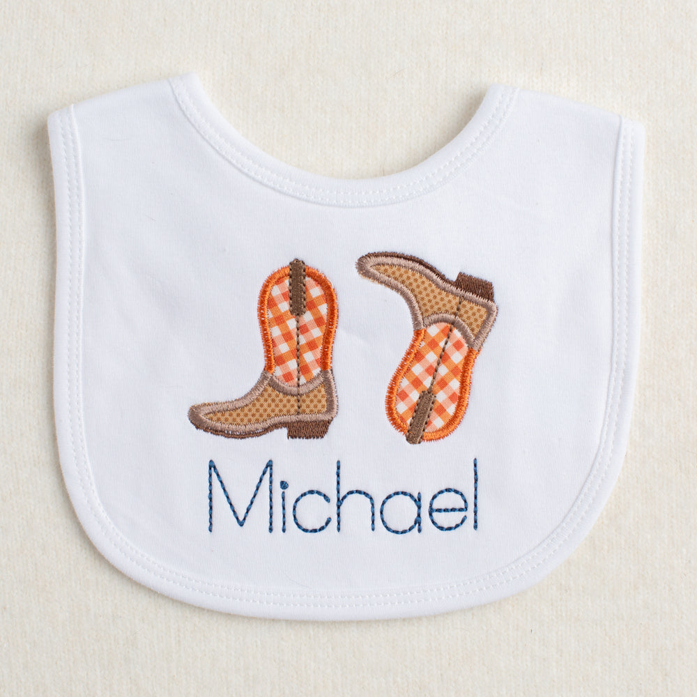 Kickin' Applique Boots Bib - Brown/Burnt Orange