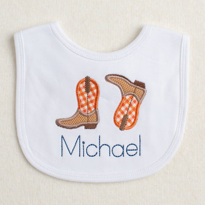 Kickin' Applique Boots Bib - Brown/Burnt Orange