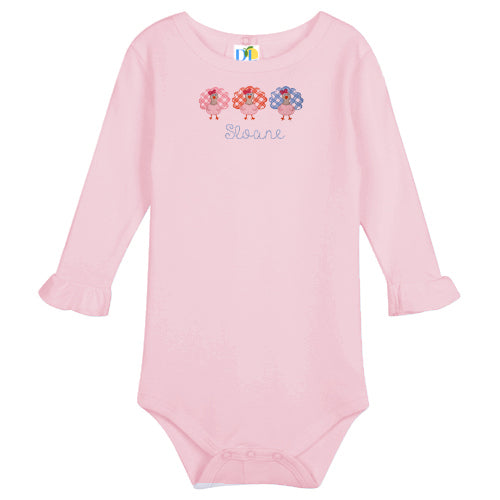 Girl Gingham Turkey Trio L/S  Onesie