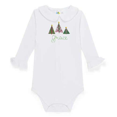 Girl Christmas Tree L/S Onesie with collar