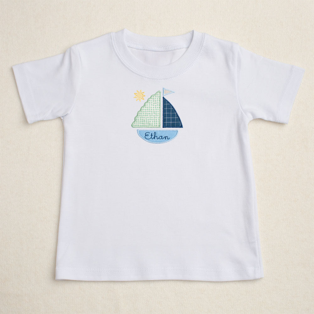 white t-shirt that is perfect for a sibling gift to match other items in Deacon Lane's exclusive Sailboat Collection