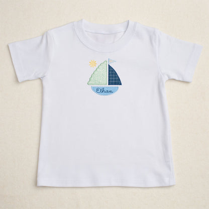 white t-shirt that is perfect for a sibling gift to match other items in Deacon Lane's exclusive Sailboat Collection