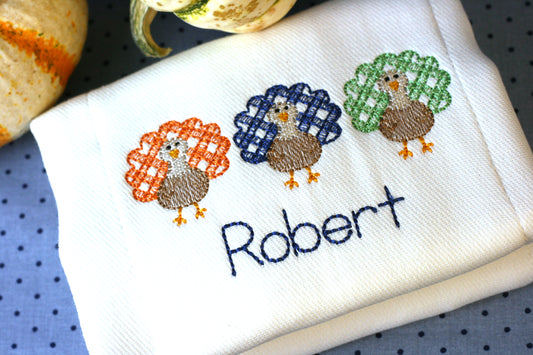 Boy Gingham Turkey Trio Burp Pad