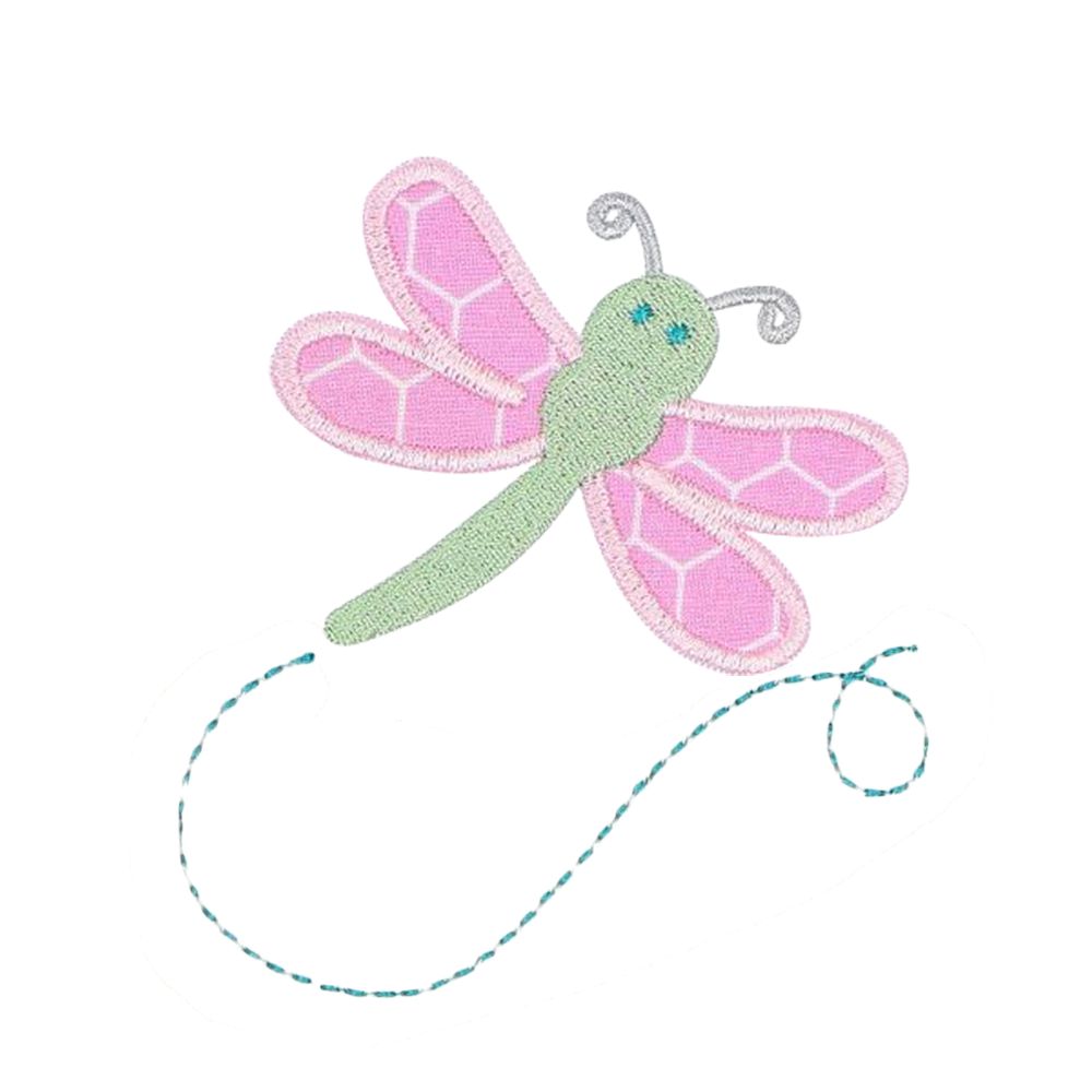 Close-up shot showing the detailed applique work of the dragonfly.